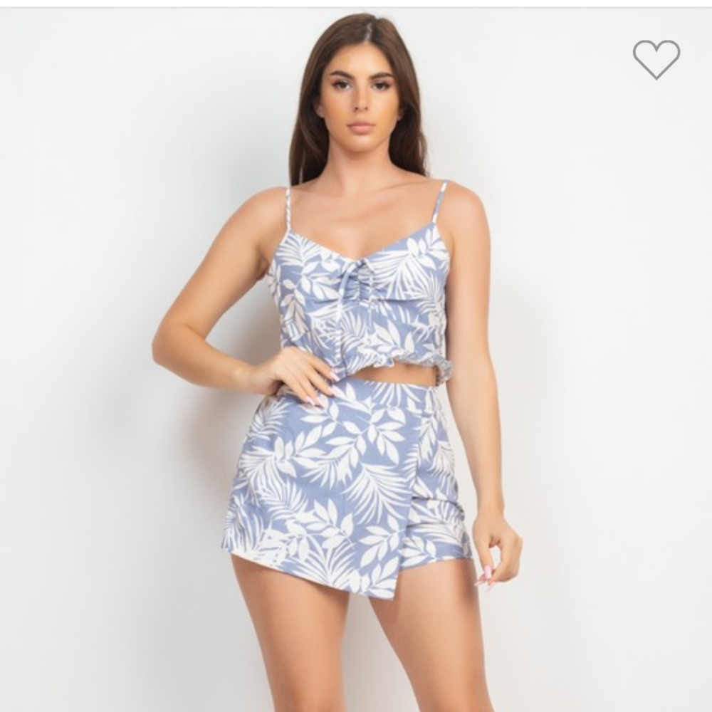 Tropical Ruffled Cami Shirred Top & Skorts Set